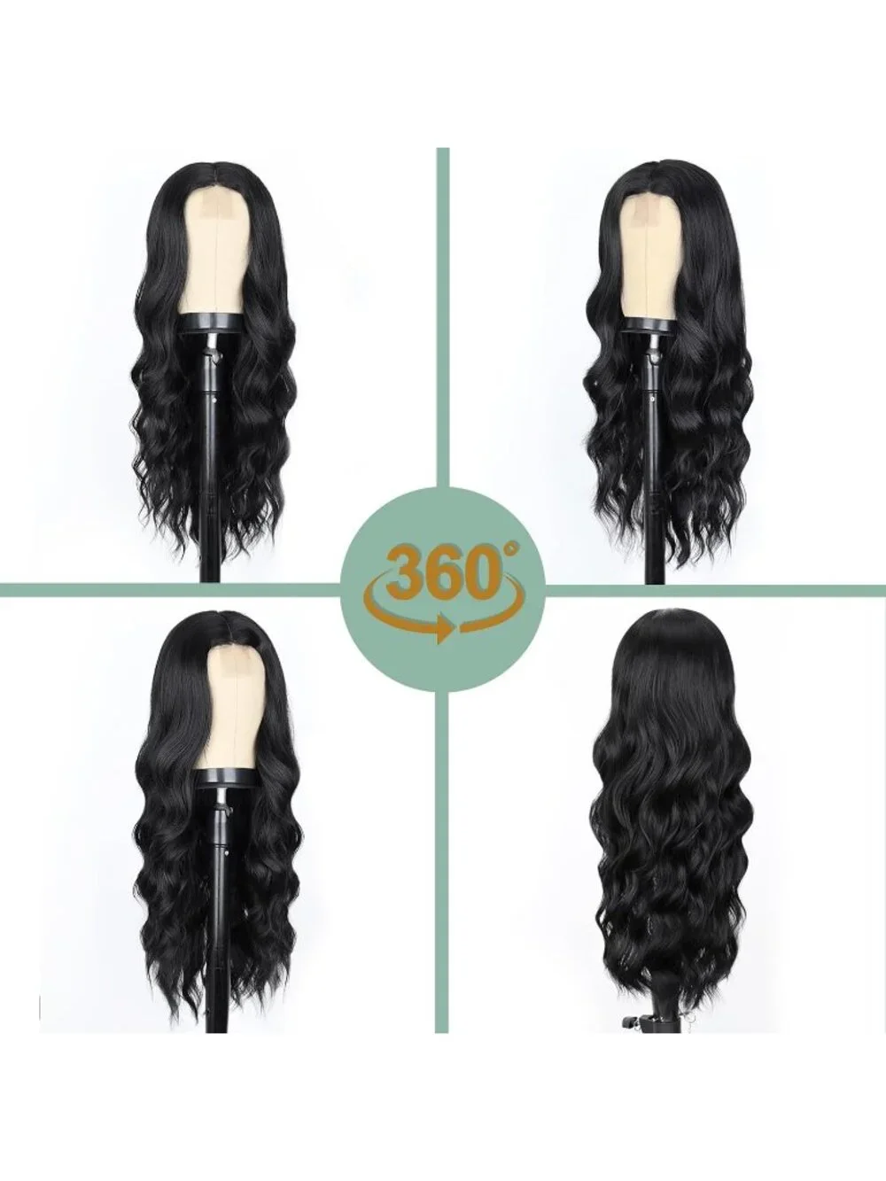 Women's Black 26 Inch Natural Synthetic Modern Long Curly Wavy Fiber Wigs
